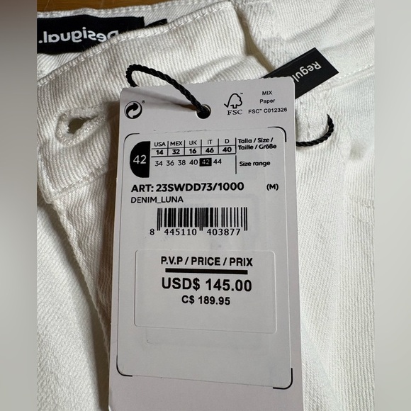 NWT Desigual- Luna Flare Jeans in White. Size EU 42 or US 14 - Picture 8 of 11